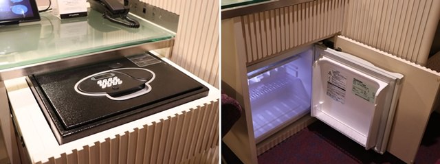 レム六本木の客室備品（セキュリティボックス・冷蔵庫）